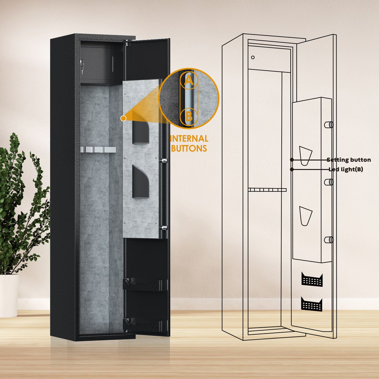 5-Gun Safe With Quick Access Biometric Fingerprint Scanner