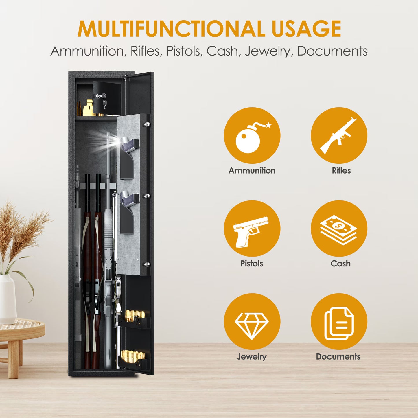 5-Gun Safe With Quick Access Biometric Fingerprint Scanner